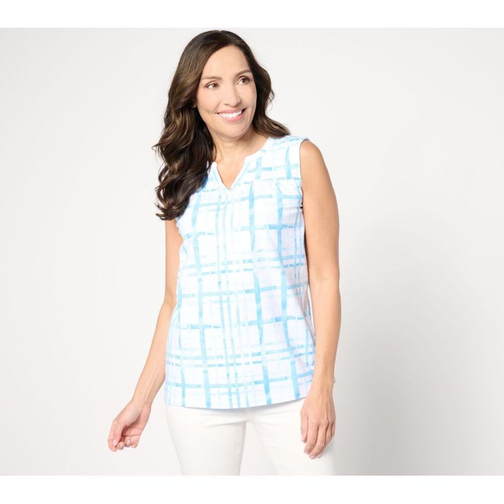 Denim & Co. Women's Top Plus Sz 5X Printed Perfect Jersey Split Blue A643325